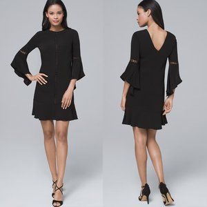 White House Black Market Flared Sleeve Black Dress